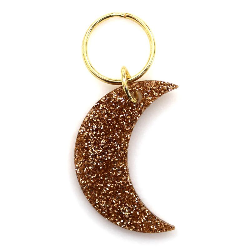 Gold Glitter Acrylic Keychain Moon