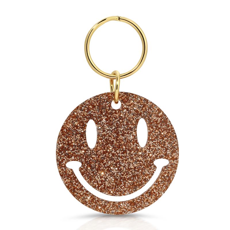 Gold Glitter Acrylic Keychain Smiley Face
