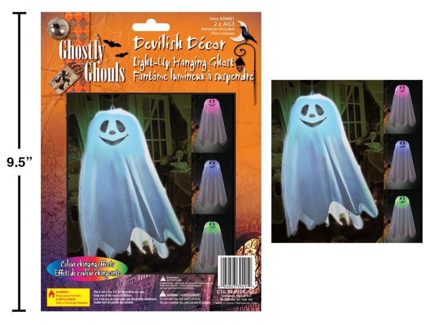 Colour Changing Light- Up Hanging Ghost 24"