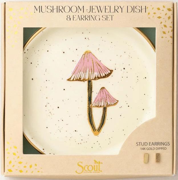 Jewelry Dish &amp; Stud Earring Set Mushrooms