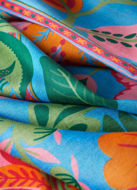 Printed Cotton Scarf Folky Floral Cornflower
