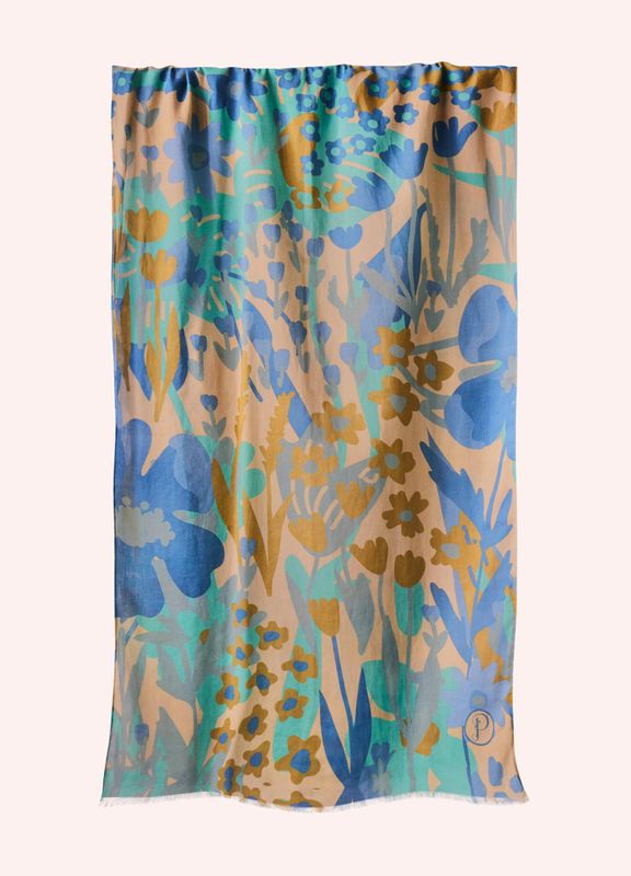 Printed Cotton Scarf Springtime Floral Denim