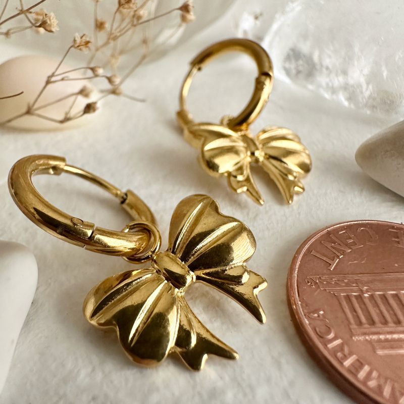 "Luca" Bow Charm Hugger Hoop Earrings in Gold