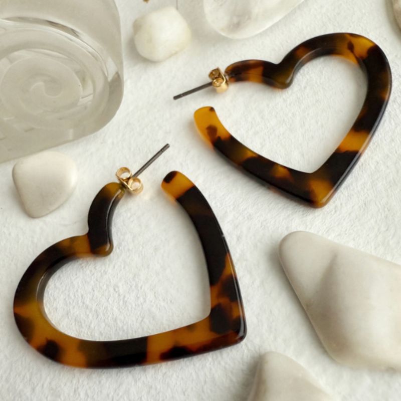 "Wilson" Acetate Heart Hoop Earrings in Tortoise