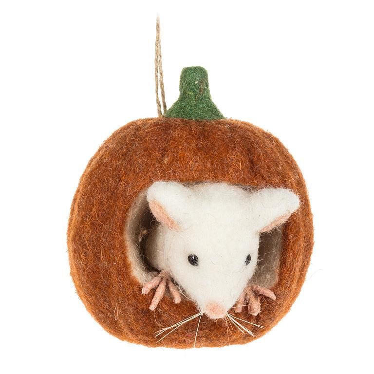 Felt Ornament Mouse in Small Pumpkin