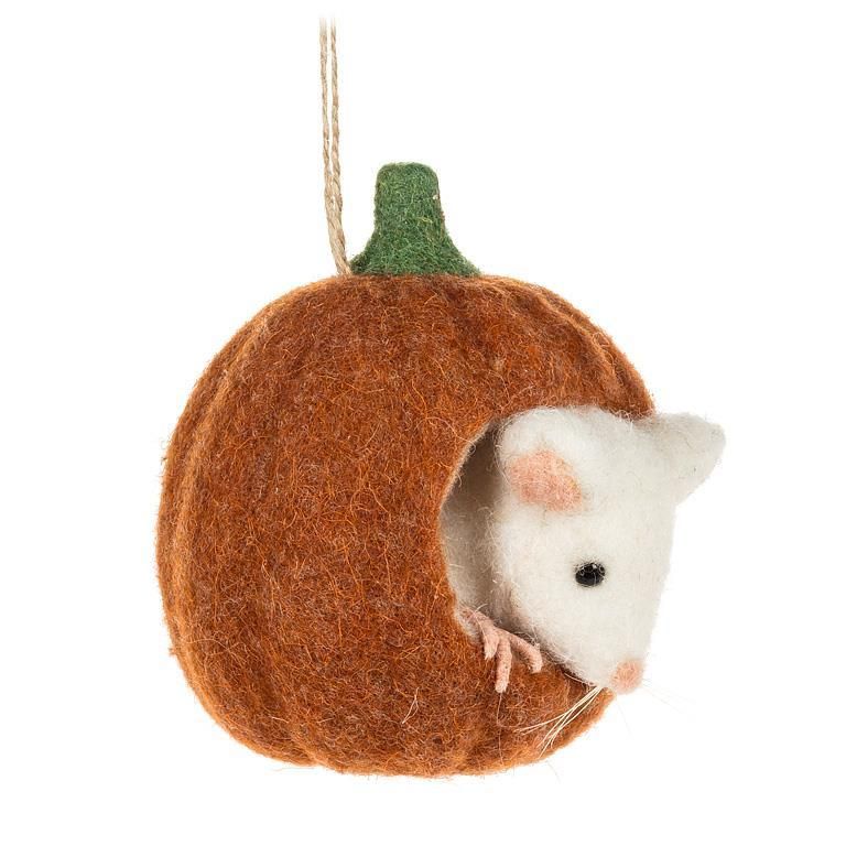 Felt Ornament Mouse in Small Pumpkin