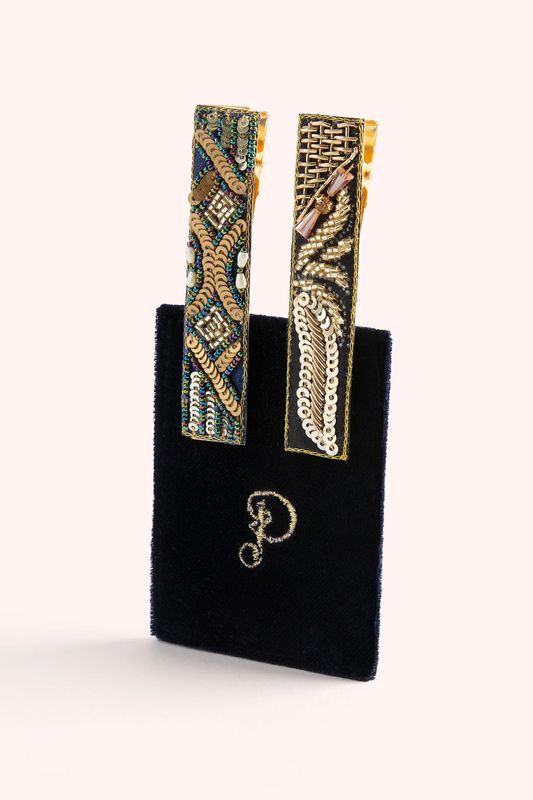 Jewelled Hair Bar Clips Set of 2 Midnight 1920's Sparkle