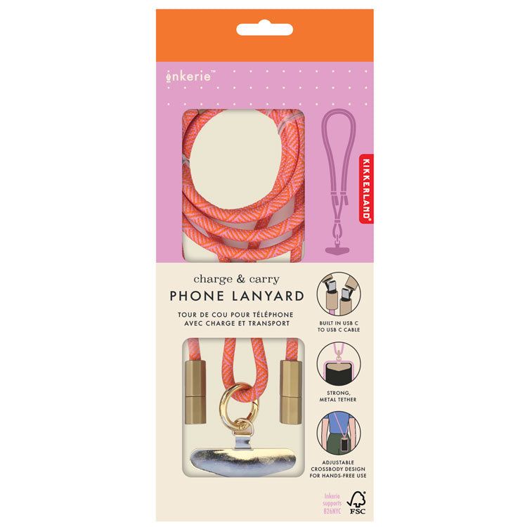 Inkerie Charge &amp; Carry Phone Lanyard Pink