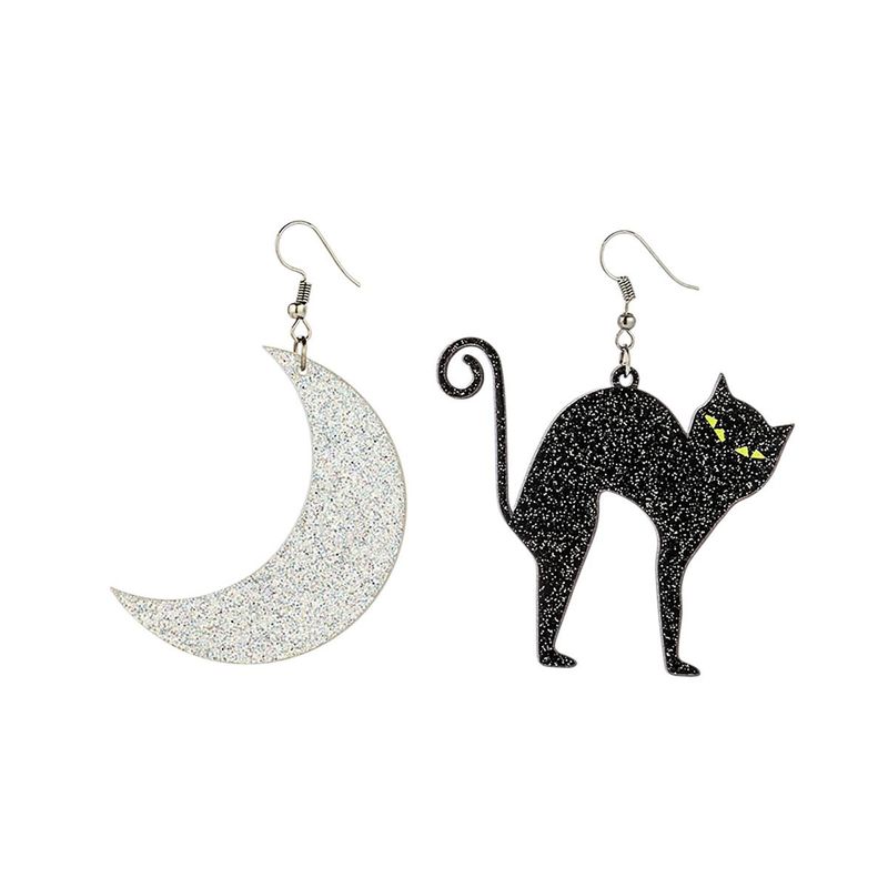 Dangling Cat &amp; Moon Earrings