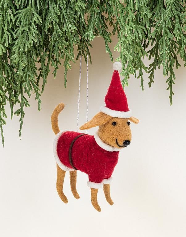 Felt Ornament Dog In Santa Suit