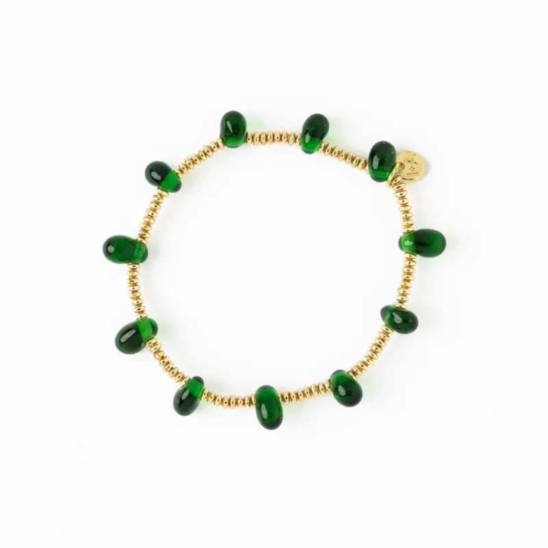 Hope Brass Stretch Bracelet With Glass Beads Green