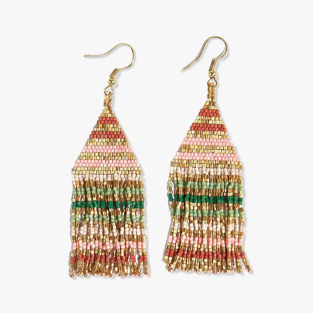 Lexie Horizontal Gold Lines Beaded Fringe Earrings Dessert