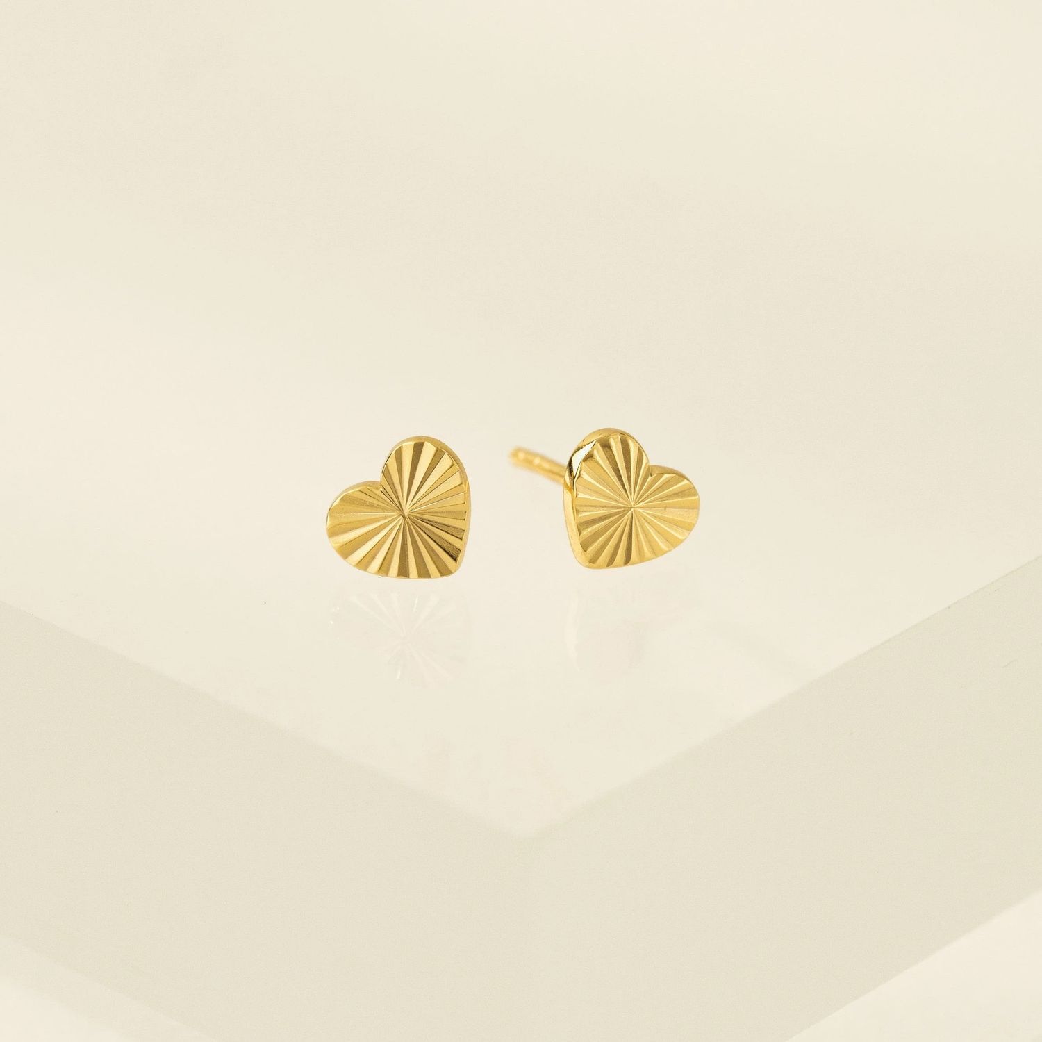 Fluted Heart Stud 14K Gold Plated Earrings