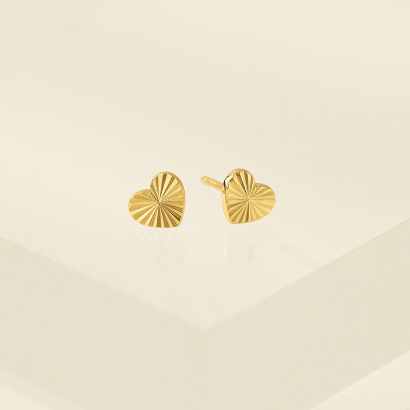 Fluted Heart Stud 14K Gold Plated Earrings