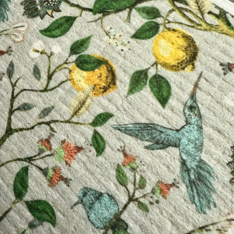 Swedish Dishcloth Jacobean Hummingbird and Flower