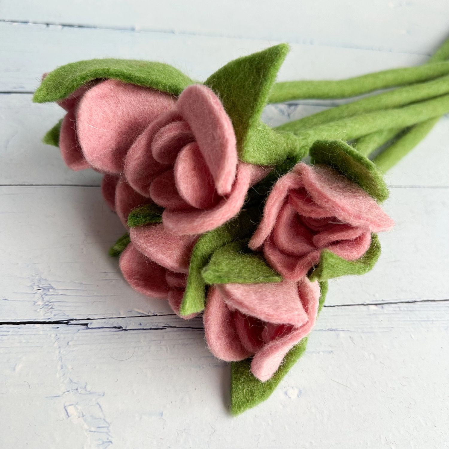 Single Pink Felt Tulip with Stem