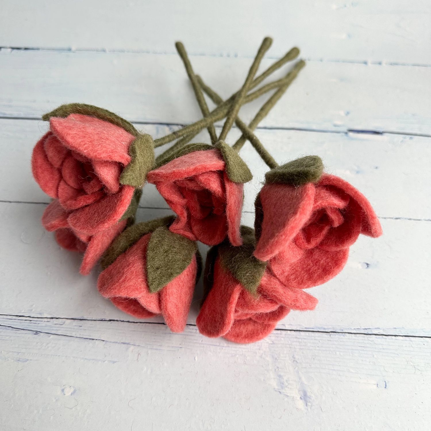 Single Pink Felt Rose with Stem