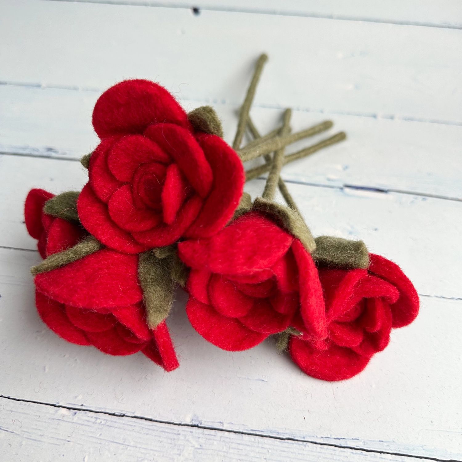 Single Red Felt Rose with Stem