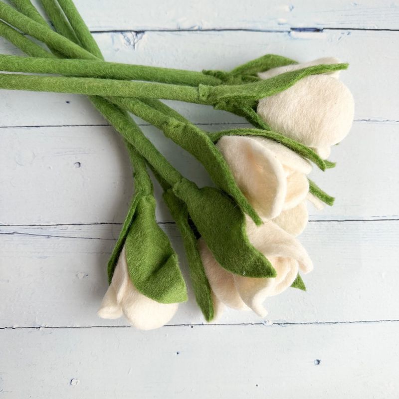 Single White Felt Tulip with Stem
