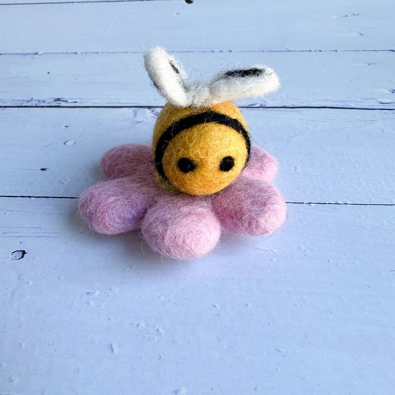 Felt Bee on a Pink Flower