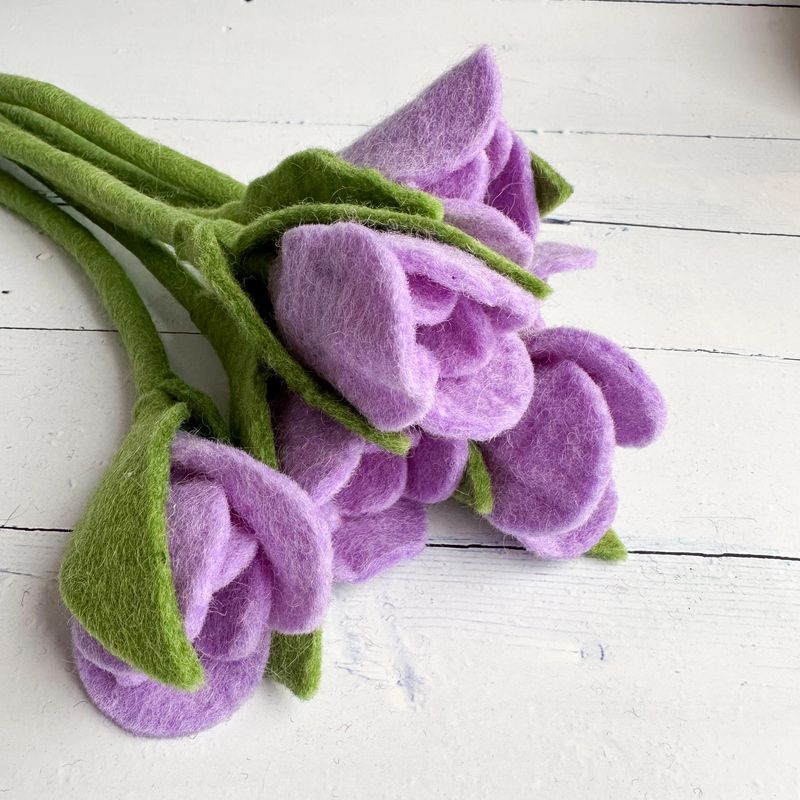 Single Purple Felt Tulip with Stem