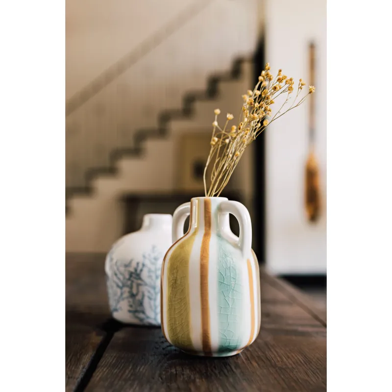 Bud Vase Ceramic Rustic Stripe