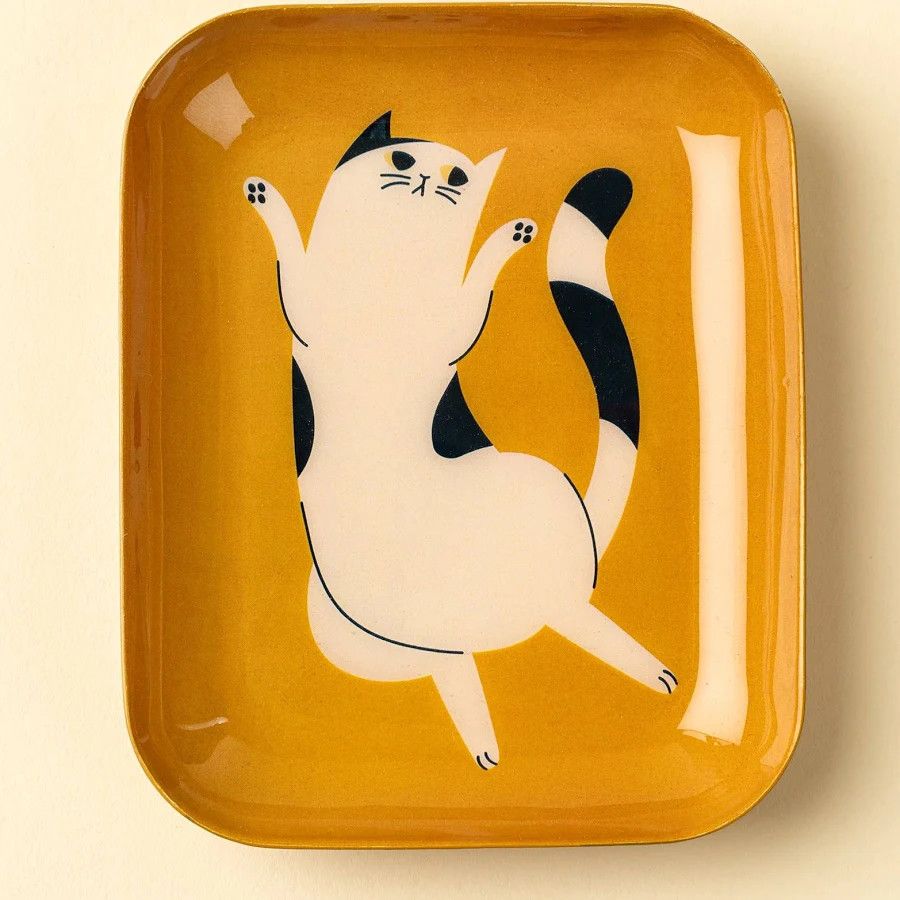 Dancing Cat Enamel Tray