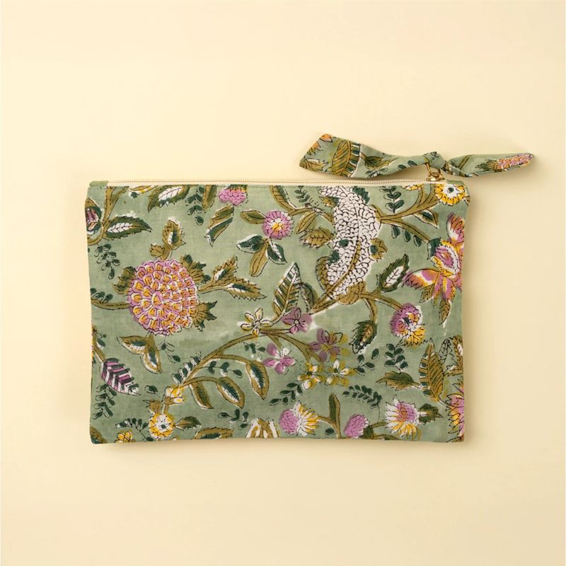 Block Print Pouch Green