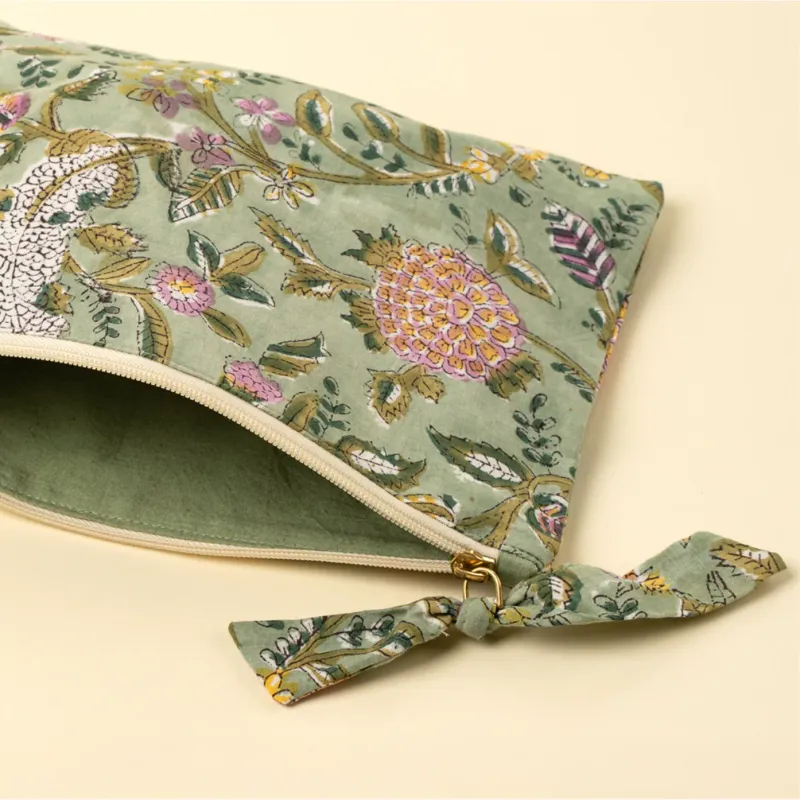 Block Print Pouch Green