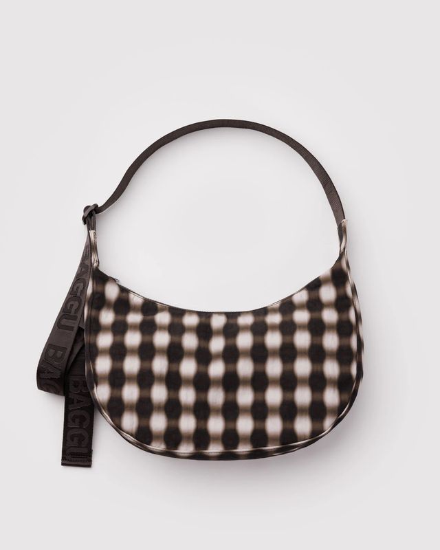 Medium Nylon Crescent Bag Blurred Gingham
