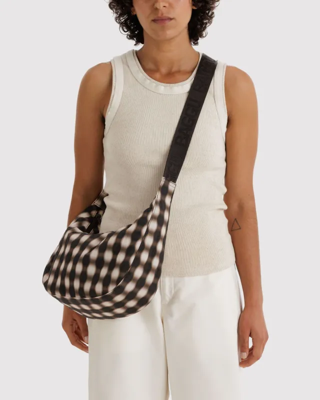 Medium Nylon Crescent Bag Blurred Gingham