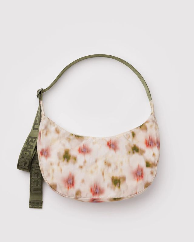 Medium Nylon Crescent Bag Abstract Floral