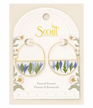Pressed Flower Hoop Earring Purple Cornflower