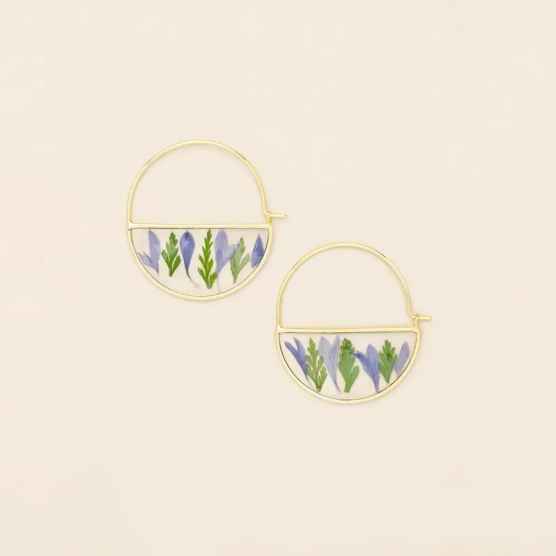 Pressed Flower Hoop Earring Purple Cornflower