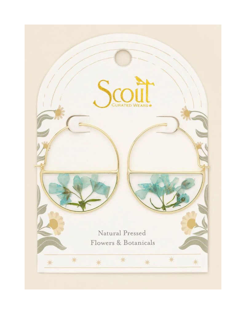 Pressed Flower Hoop Earring Blue Baby's Breath