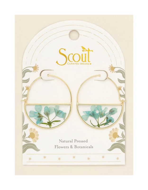Pressed Flower Hoop Earring Blue Baby's Breath