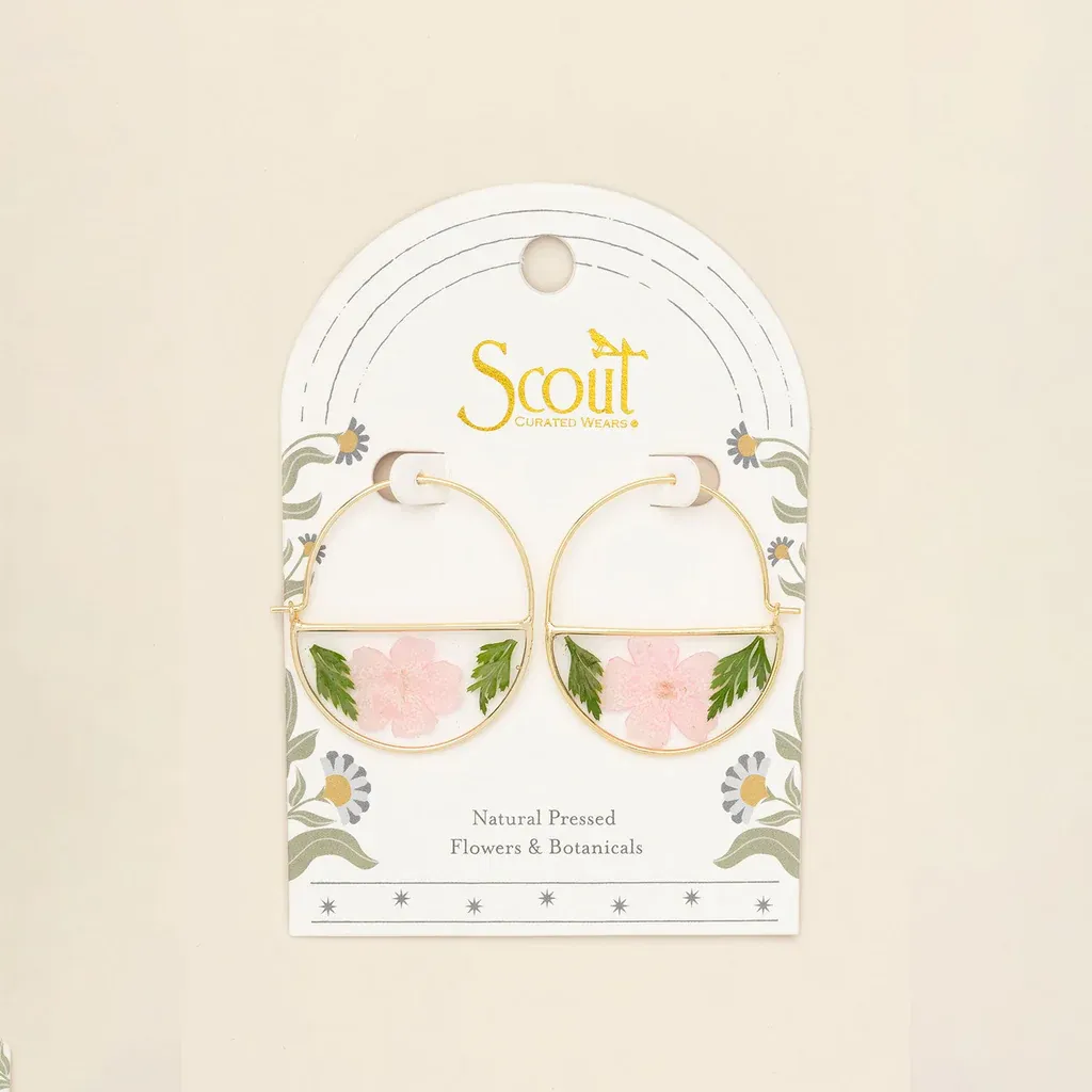 Pressed Flower Hoop Earring Cherry Blossom