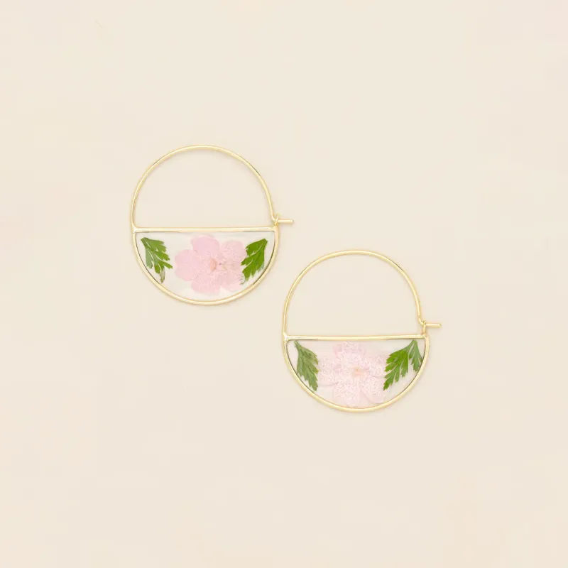Pressed Flower Hoop Earring Cherry Blossom