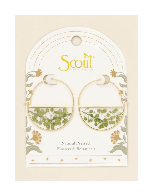Pressed Flower Hoop Earring Green Peppergrass