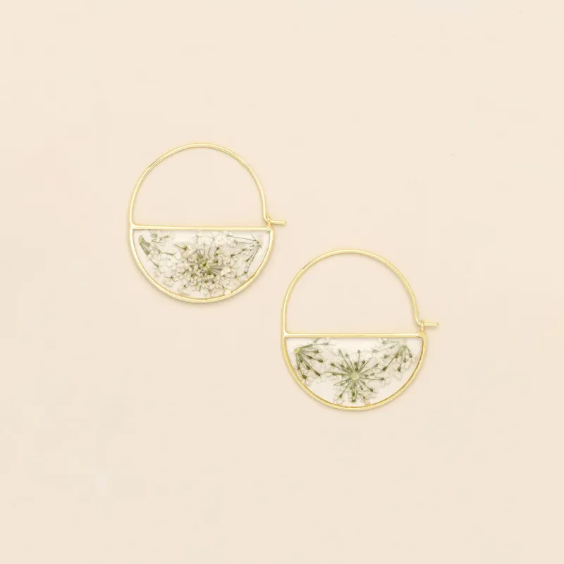 Pressed Flower Hoop Earring Green Peppergrass