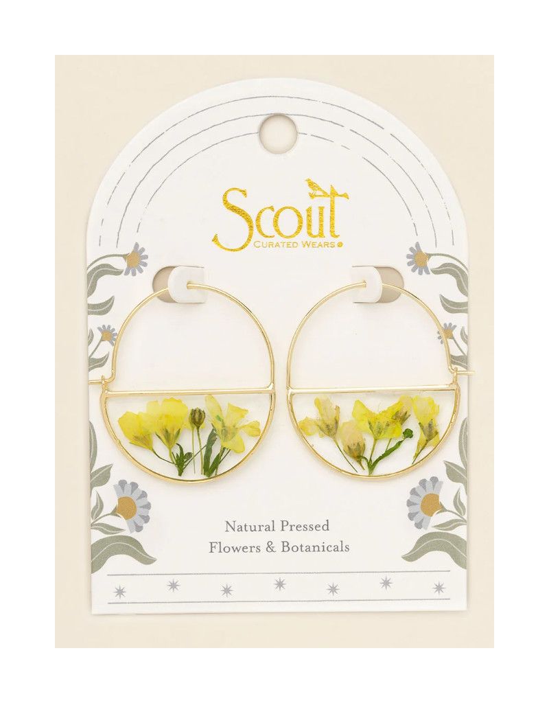 Pressed Flower Hoop Earring Yellow Baby's Breath