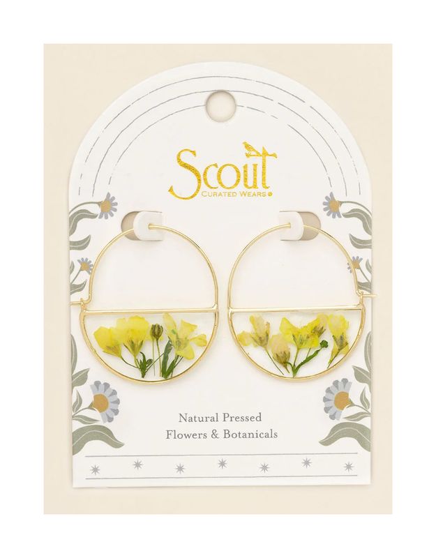 Pressed Flower Hoop Earring Yellow Baby's Breath