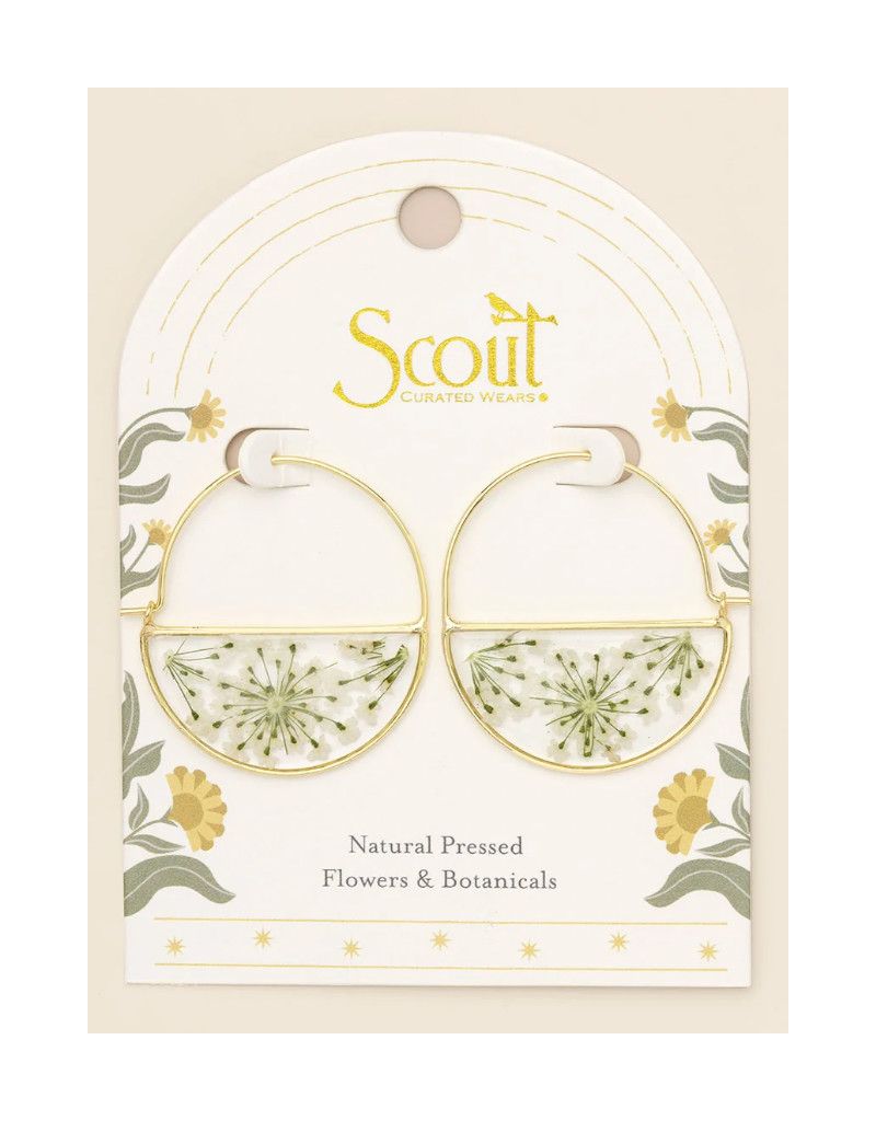 Pressed Flower Hoop Earring White Lace