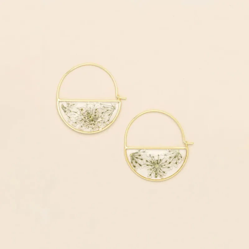 Pressed Flower Hoop Earring White Lace