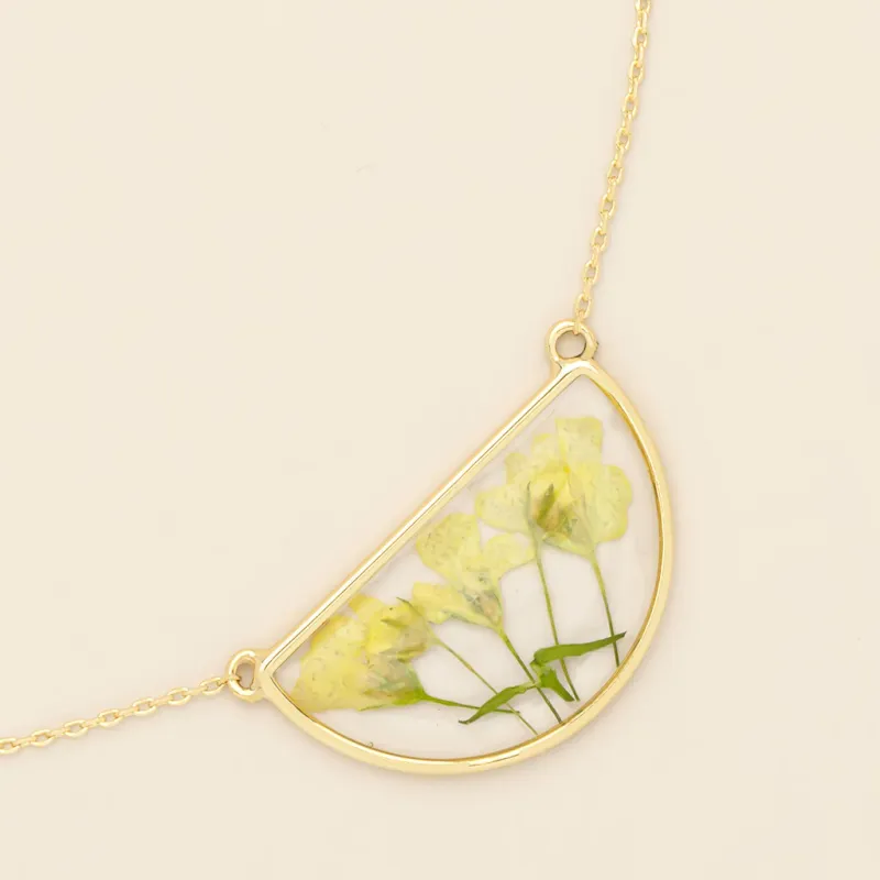Pressed Flower Necklace Yellow Baby's Breath
