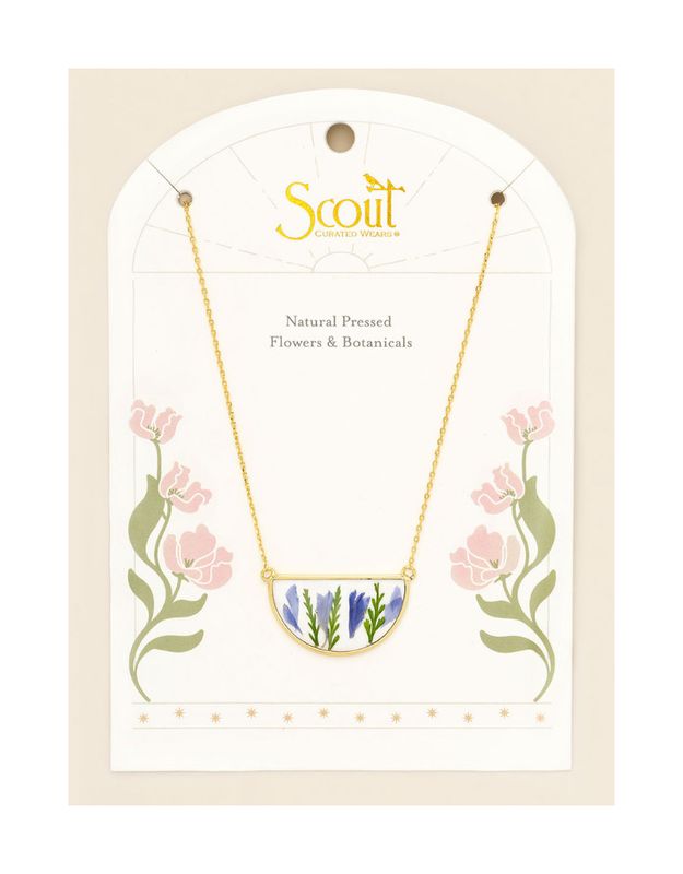 Pressed Flower Necklace Purple Cornflower
