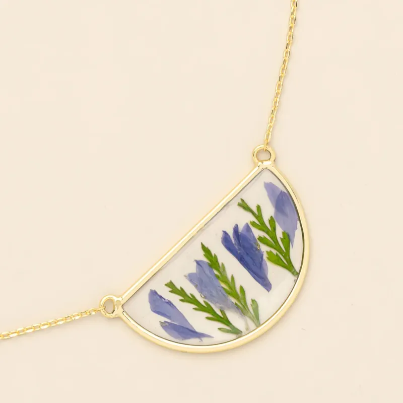 Pressed Flower Necklace Purple Cornflower