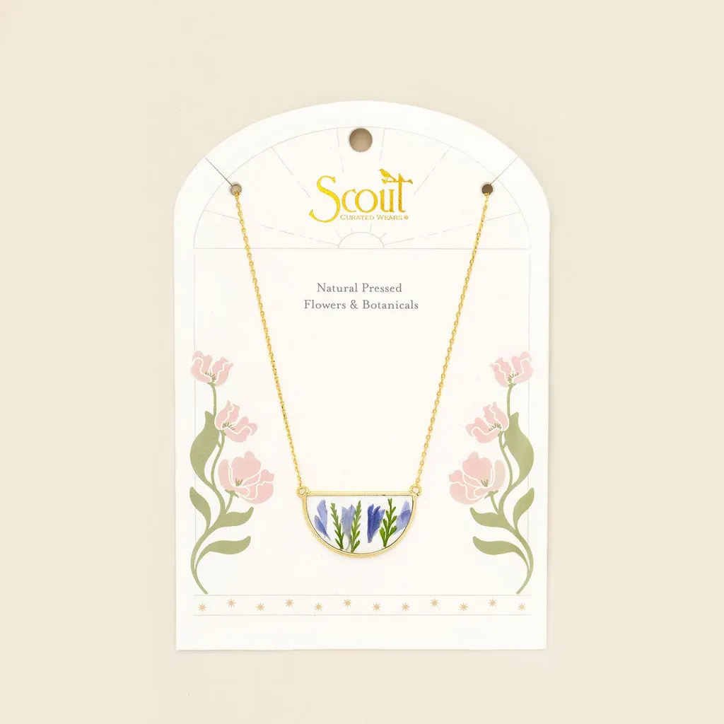 Pressed Flower Necklace Purple Cornflower