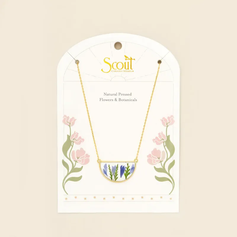 Pressed Flower Necklace Purple Cornflower