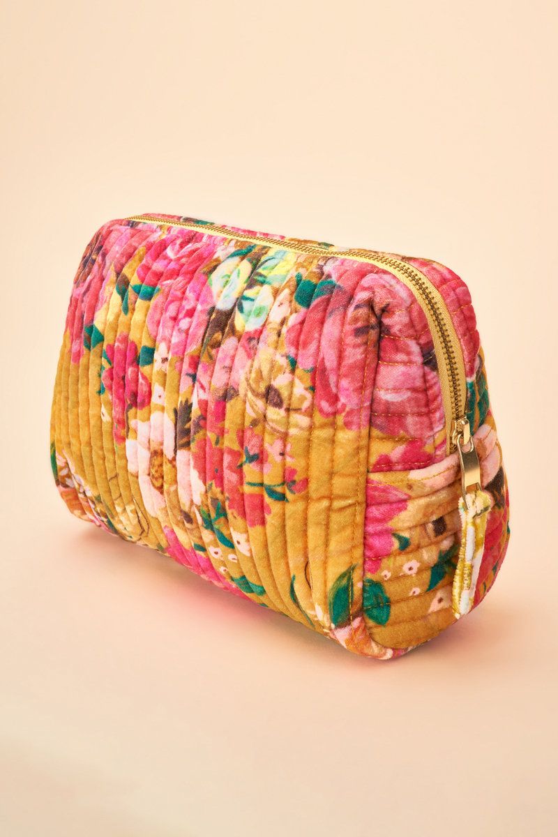 Quilted Large Washbag Impressionist Floral Mustard